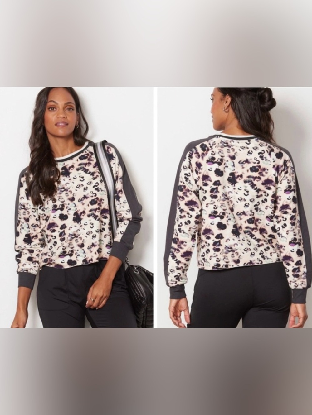 NWT-SPIRITUAL GANGSTER Evereve White and Leopard Crewneck Sweatshirt Sz Small